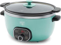 GreenLife 8QT Slow Cooker, Non-Toxic PFAS-Free Ceramic Nonstick Removable Interior Bowl, Programmable, Family Friendly, Keep Warm, Stovetop & Oven Safe, Dishwasher Safe Crock, Glass Lid, Turquoise