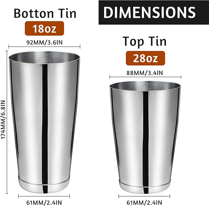 Stainless Steel Boston Shaker - 2-Piece 18oz & 28oz Professional Bartender Cocktail Shaker Bartender Shaker Kit