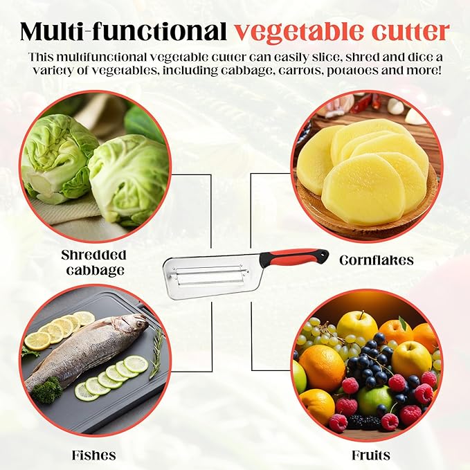 Multifunctional Vegetable Cutter, Stainless Steel Dual Blade Julienne Cutter, Shredder Knife with Sharp Blades for Slicing, Grating & Shredding