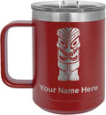 LaserGram 15oz Vacuum Insulated Coffee Mug, Tiki Statue, Personalized Engraving Included (Maroon)