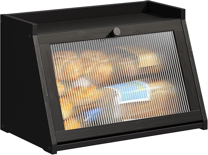 BMOSU Bread Box for Kitchen Countertop Large Capacity Corner Bread Box Farmhouse Bread Container Bread Storage Bread Holder (Black, Large)