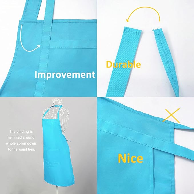 10 Pack Blue Bib Aprons Bulk for Women Girl with Pockets, Baking Party Painting BBQ Cooking Kitchen Apron (10, Blue)