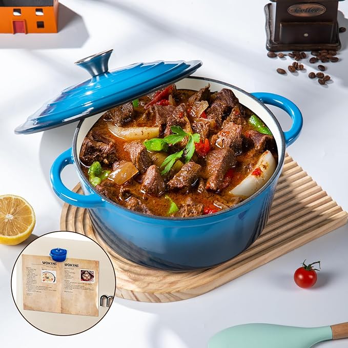 Enameled Cast Iron Dutch Oven Pot with Lid Heavy-Duty Cookware for Bread Baking,Braising,Stews,Roasting,Oven Safe up to 500°F,5.5QT,blue