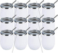 MEWAY 12 OZ/12 Pack Wine Tumbler Glasses with Lid -Double Wall Vacuum Stainless Steel Travel Tumbler Mug,Stemless Insulated Wine Cup for,Coffee,Cocktails,Gifts (White,Set of 12)