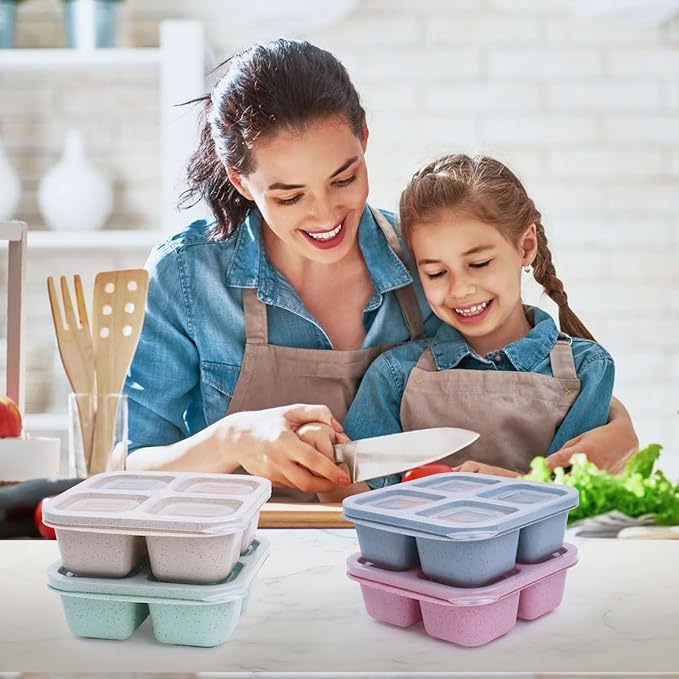4 Pack Snack Containers, 4 Compartments Snackle Box Container, Meal Prep Reusable Lunchable Container for Adults, Microwave Dishwasher Safe, Food Storage Containers for Work Travel