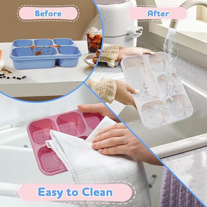 Bento Box Adult Lunch Box 4 Pack, 5 Compartment Snack Containers with Lids, Divided Food Storage Containers, Reusable Meal Kids Bento Lunch Boxes for School Home Travel