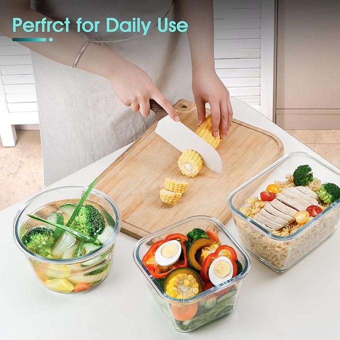 NUTRIUPS 2.6 L Large Glass Food Storage Containers, 9×6×5in Deep Rectangular Meal Prep Containers, Glass Microwave Bowls with Lids (one piece)