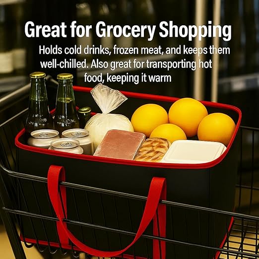 2Pk Trunk Organizer for Car Insulated Reusable Grocery Bags, Collapsible Cooler Bag for Groceries, Heavy Duty Large Insulated Bag (Large, Charcoal Black)