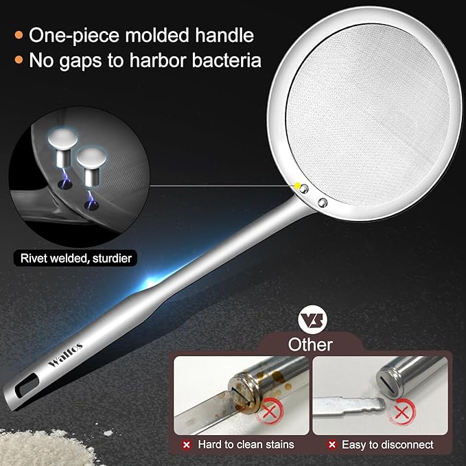 Walfos Fat Skimmer Spoon, 304 Stainless Steel Fat skimmer For Cooking, 3", 4" & 5 inch fine mesh skimmer, Food Strainer Fit For Separation Of The Floating Foam, Fat, Grease, Set of 3