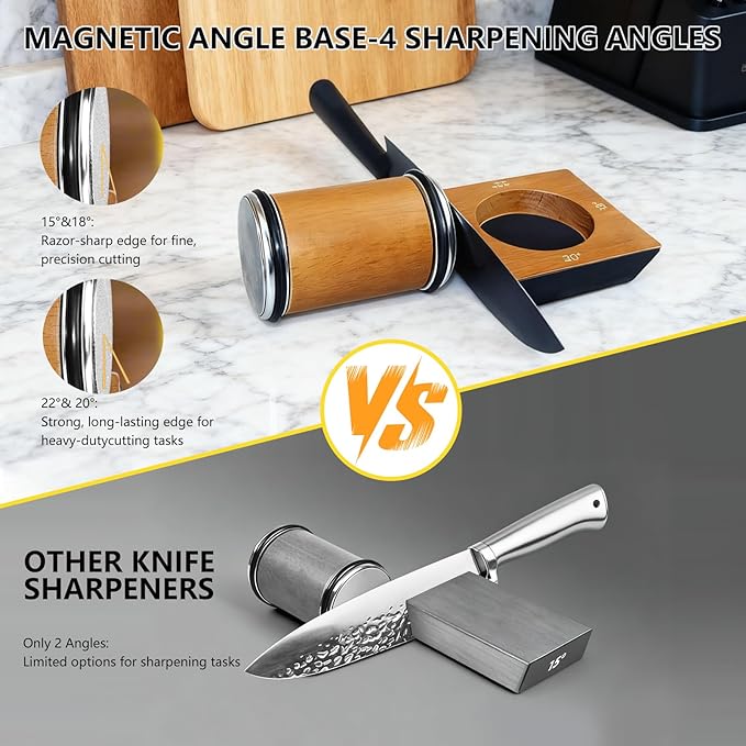Rolling Knife Sharpener Kits, Kitchen Knife Sharpener with 15° & 20° Magnetic Angles, with Diamond & Ceramic Disc, Safe & Easy Pull-Through, Design for Pocket Knives & Home & Chefs & Cooks