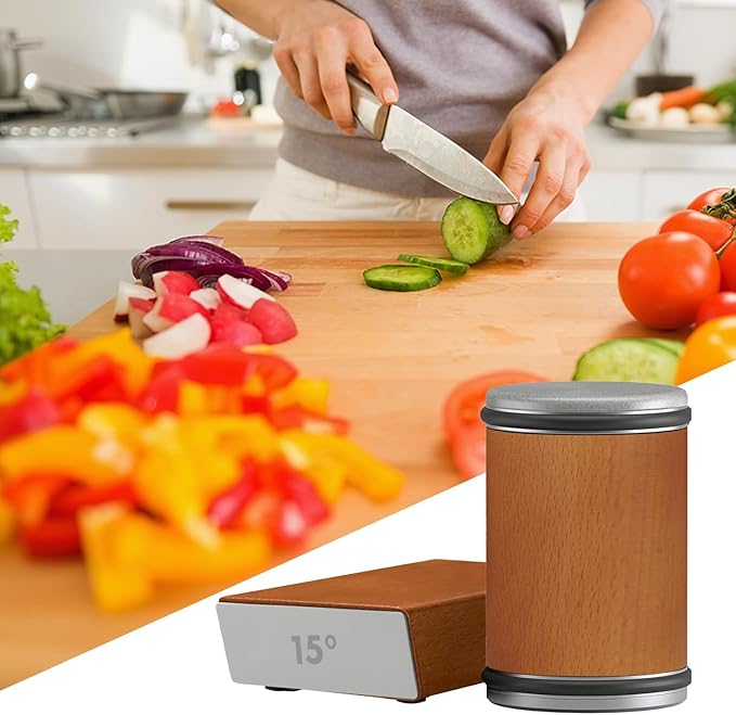 Rolling Knife Sharpener Tool, Rolling Knife Sharpener Stone Kit, Kitchen Knife Sharpeners Diamonds and Ceramic Stone Set for Steel of Any Hardness and Two Grinding Angles of 15° and 20° (Wood)