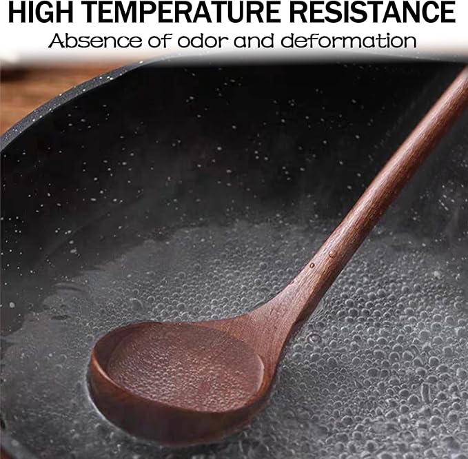 Black Walnut Wood Ladle, 13.58" Extra Long handle | Large Wooden Ladle for Soup, Pasta, Stirring, Sauces, Deep Wood Serving Spoon, Nonstick Solid Wood Kitchen Utensil, Cooking Spoon