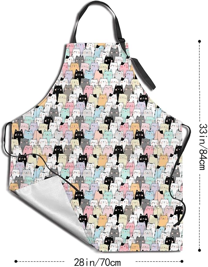 Cat and Dogs Animals Adjustable Bib Neck Chef Aprons, Kitchen Bbq Waterproof Apron with 2 Pockets For Mom Dad
