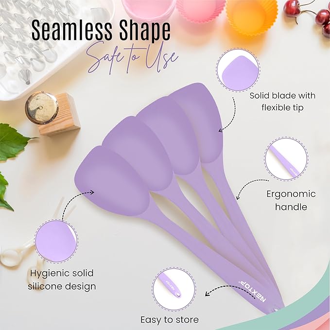 NEXTOP Silicone Spatula Set of 4 – Multipurpose Seamless Silicone Spoon Spatula for Mixing and Cooking – Heat Resistant Flexible Kitchen Utensils for Blending, Stirring, and Baking - Purple