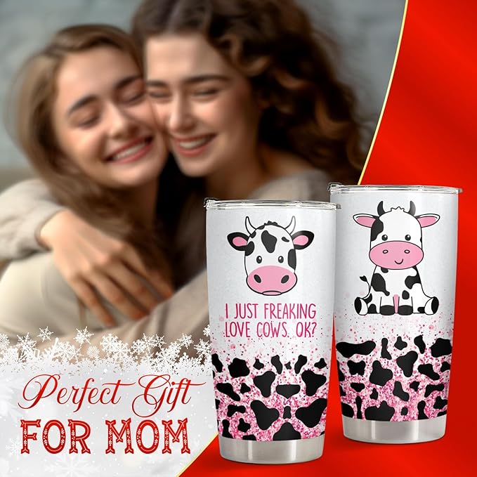 34HD Just Freaking Lover Cows OK Tumbler with Lid, 20 Oz Stainless Steel Vacuum Insulated Cow Print Cup, Farm Animal Gifts for Women Birthday Mothers Day Graduation Christmas