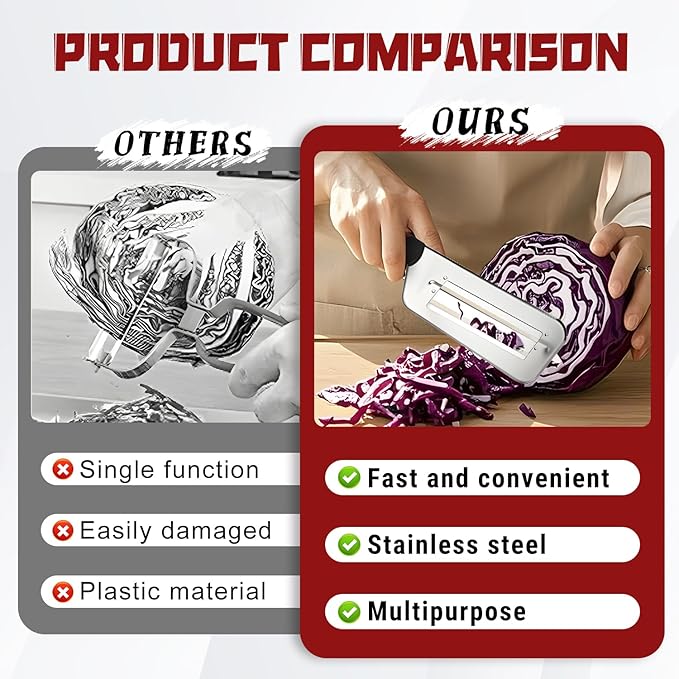 Multifunctional Vegetable Cutter,2025 Upgraded Stainless Steel Double-layer Slicer,Cabbage Kitchen Knife, Stainless Steel Shredder Knife,For Sauerkraut Coleslaw Vegetable Slicer