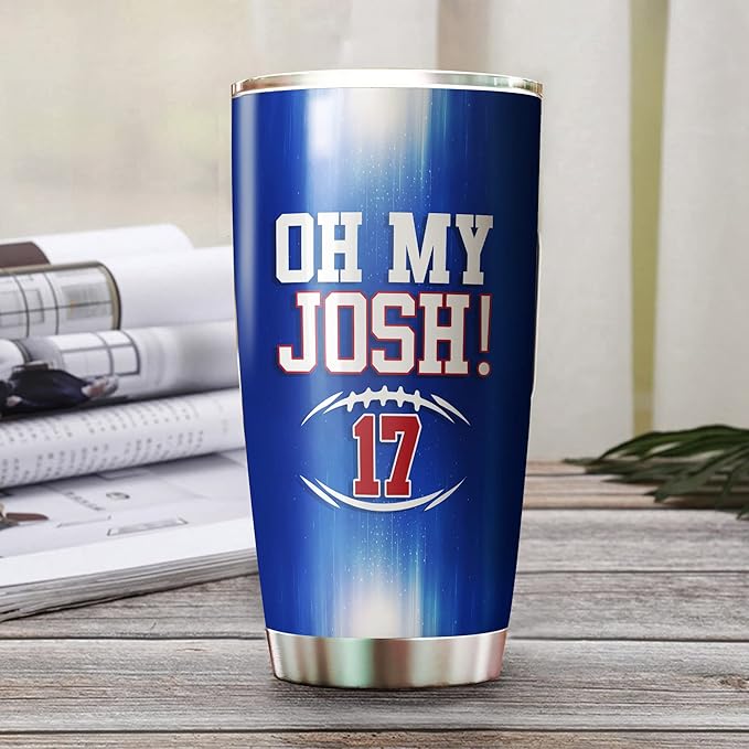 Josh Buffalo Allen Tumbler - Coffee Tea Mug Insulated Tumbler With Lid - Birthday, Christmas, Father Mother, Gifts For Football Fans - 20 Oz| Stainless Steel Mug
