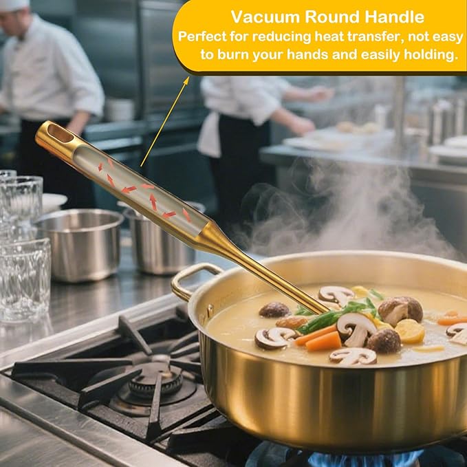 Soup Ladle, 2Pcs Stainless Steel Ladle spoon, 14 Inch Serving Spoon Heavy Duty kitchen Utensils for Cooking Buffet, Party, Kitchen, Gold
