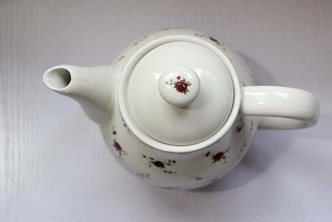 Porcelain Teapots with Lids,Vintage Teapot Beautiful Rose Design,Floral Ceramic Tea Pot Large for Kitchen and Dinning,China Teapot for Afternoon Tea or Coffee,Home Decorative Good Gifts,Beige