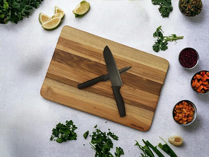 Vesta Homes Extra Large Wooden Cutting Board | 18 * 12 Inches | Chopping, Serving Board/Block for Vegetables, Fruits, Cheese and Charcuterie | Natural Acacia Wood | 1" Thick | Handcrafted in India