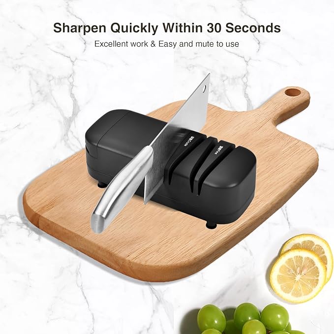 Professional Knife Sharpener Tool, Electric Knife Sharpener for Home, 2-Stages Scissors Knives Quick Sharpening & Polishing for Kitchen, Black