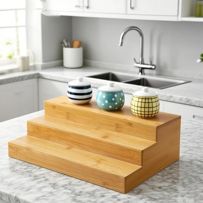 3-Tier Bamboo Spice Rack Organizer (2-Pack) - Countertop or Cabinet Storage Shelf for Kitchen Spices & Essentials