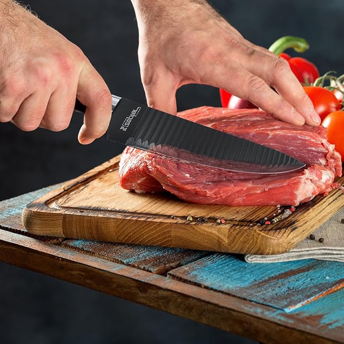 6pcs Stainless Steel Kitchen Knife Set, Nonstick Ceramic Coating Wave Blade, Rustproof Sharp Chef Knife for Cooking Restaurant