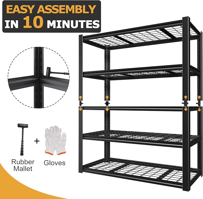 24" D x 59" W x 72" H Garage Shelving, 3000LBS Garage Shelving Heavy Duty Storage Shelves 5 Tier Metal Shelves, Adjustable Industrial Shelf for Warehouse, Basement