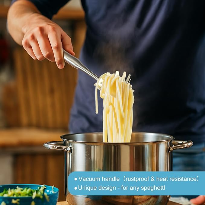 Stainless Steel Soup Ladle and Spaghetti Spoon Set - Large Ladle Spoon, Pasta Strainer, Durable Kitchen Cooking Utensils for Stirring, Serving Pasta, Soup & Sauce [Heat Resistance，Integral Forming]