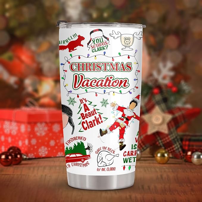 34HD Christmas Movie Tumbler with Lid - 20 oz Stainless Steel Mug, Character Mug for Christmas Gifts