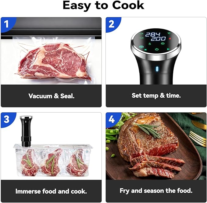 WiFi Sous Vide Cooker with APP Control,1100W Sous Vide Immersion, 3D Heating& LED Display for Home Chefs and Beginners, Party, Temperature Range 77-203℉ Ultra-Quiet Slow Cooking Sous-vide APP Control