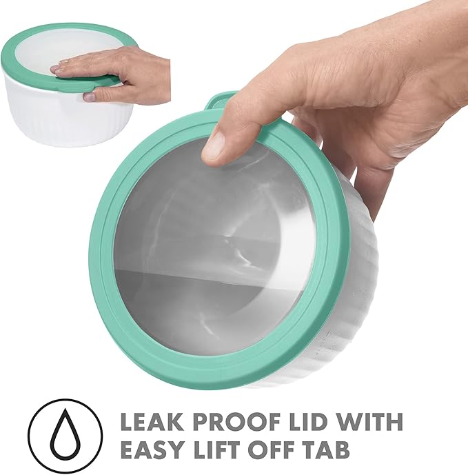 Oggi Prep, Store & Serve Plastic Bowl w/See-Thru Lid- Dishwasher, Microwave & Freezer Safe, (4 qt) White/Aqua