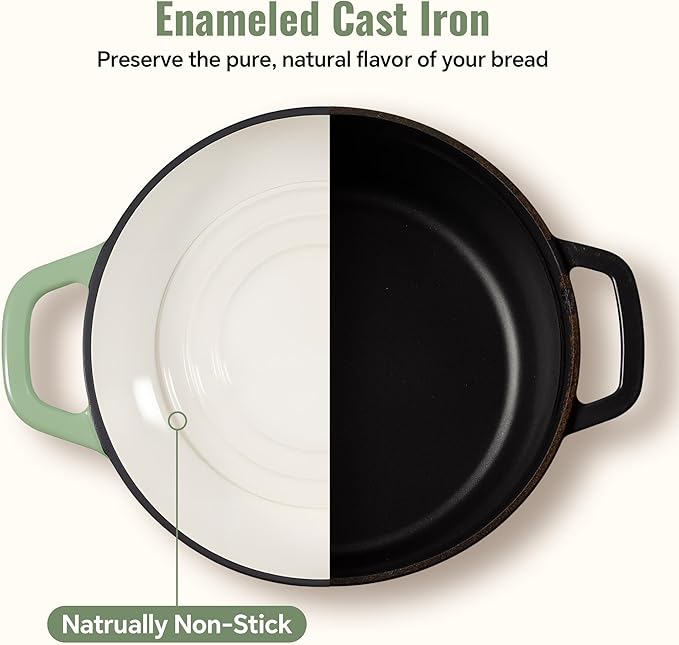 4.5 QT Dutch Oven for Bread Baking, Cast Iron Bread Oven for Sourdough, Enamelled Bread Dutch Oven with Lid, Heavy-Duty Non Stick Bread Pot, Green