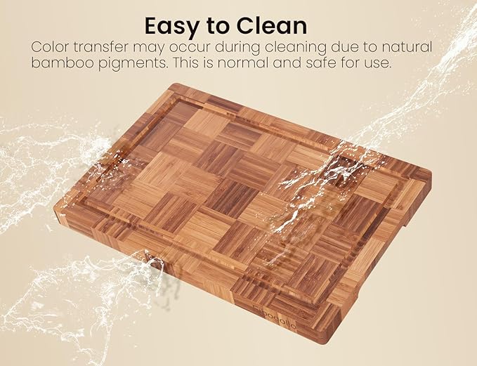 Bamboo Cutting Boards for Kitchen,Chopping Boards Set with Juice Groove,End Grain Bamboo Butcher Block,Serving Board with Holder(3 Pcs)