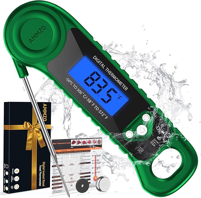 Digital Meat Thermometer for Grilling, Candy Thermometer Instant Read Food Thermometer Waterproof with Backlight for Cooking, Deep Fry, BBQ, Grill, Smoker and Roast (Green)