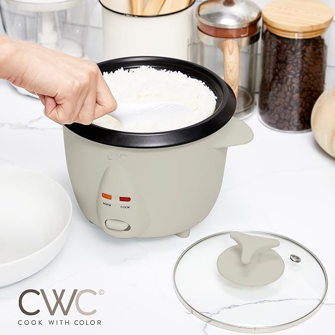 COOK WITH COLOR 6 Cup Rice Cooker 300W - Effortless Cooking and Perfectly, Cooks 3 Cups of Raw Rice for 6 Cups of Cooked Rice, Sand