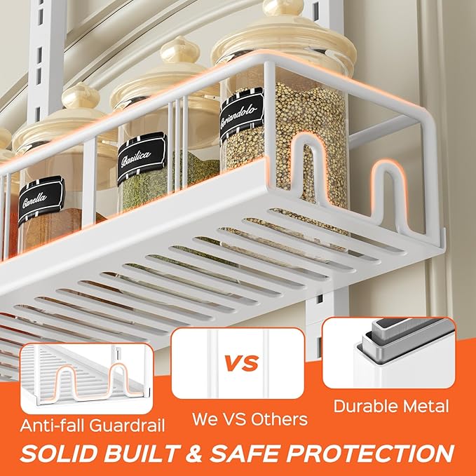 White 8-Tier Over The Door Pantry Organizer, Pantry Organization And Storage, Metal Hanging Spice Rack Shelves Door, Home & Kitchen Essentials, Laundry Room Bathroom Organization