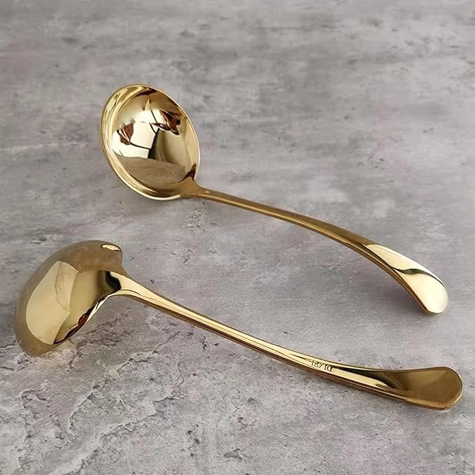 Gravy Ladle, Sauce Ladle,18/10 Stainless Steel, 7.9 inch, Gold, Dishwasher Safe, Set of 2