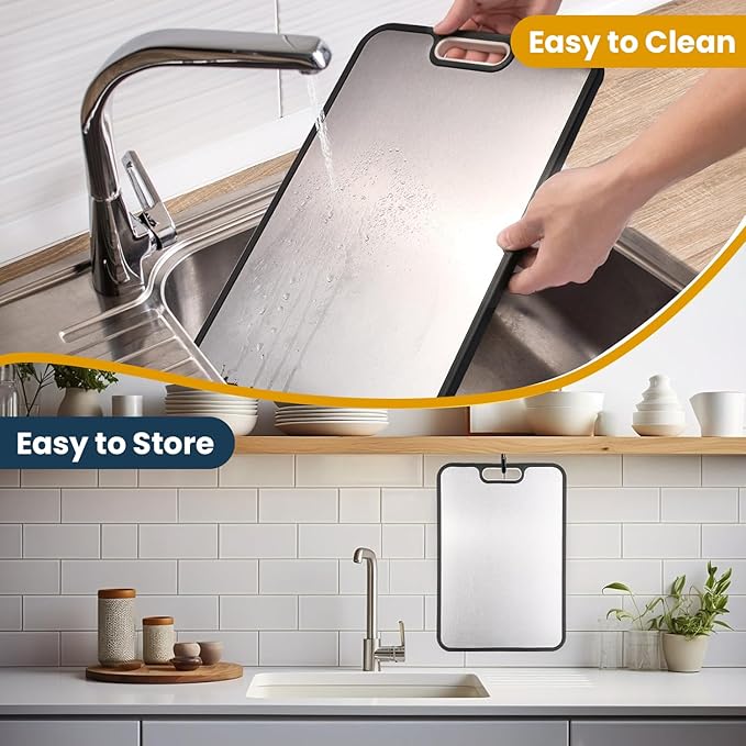 Titanium Cutting Board for Kitchen – Large Double-Sided Chopping Board with Knife Sharpener, Non-Slip, Easy to Clean, for Meat, Fish, Veggies & Fruits – Fenvorix TitanCut