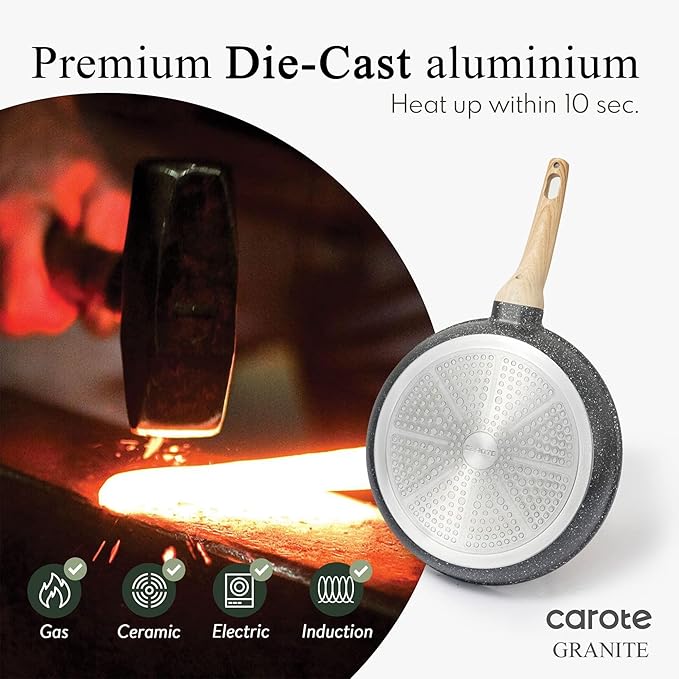 CAROTE Non Stick Frying Pan Skillet,12" Nonstick Fry Pan with Glass Lid, Egg Pan Omelet Pans, Granite Cookware Chef's Pan, PFOA Free (Classic Granite, 12-Inch)