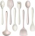 LIANYU 8Pcs Kitchen Utensils Set, Silicone Cooking Utensils Spatula Set for Nonstick Cookware, Include Silicone Spatula, Ladle, Turner, Spoon, Heat Resistant, Dishwasher Safe, Khaki White