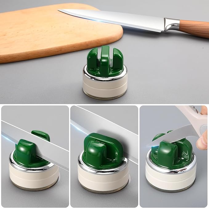 Knife Sharpener | Multi-Angle Pocket & Kitchen Knife Sharpener w/Suction Base | Works with a wide range of knives | Includes Instruction Guide(green)