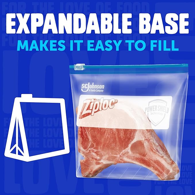 Ziploc Food Storage Quart Freezer Slider Bags, Power Shield Technology for More Durability, 34 count