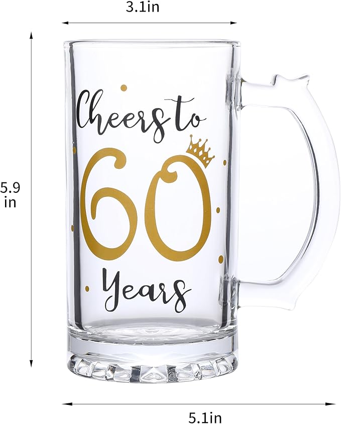 60th Birthday Gift，Men and Women Cheering 60th Birthday Beer Mugs，Cheers to the 60th Anniversary Beer Glass，60th Birthday Party Wedding Anniversary Decorative Gift, 18 Ounce (Cheers to 60 Years)