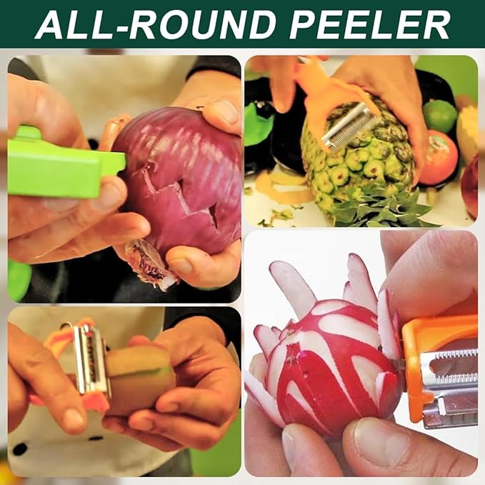 3-in-1 Vegetable Slicer & Peeler Set with Grater Plate - Multifunctional Kitchen Cutter for Potato, Carrot, Cheese with Container, Easy to Clean, 8.35 x 3.07 Inches