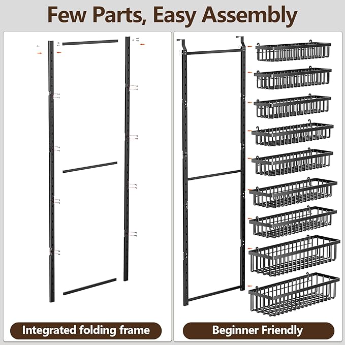 9 Tier Over The Door Pantry Organizer, 2 in 1 Wall Mount or Hanging Spice Rack with Adjustable Basket, Seasoning Organizer and Storage for Kitchen Cabinet Closet Bathroom