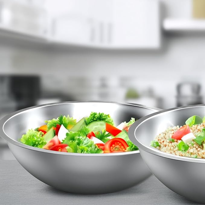 Alpine Cuisine 12-Quart Stainless Steel Mixing Bowl | Durable Prep & Salad Bowl for Baking, Food Prep, & Tossing | Polished Mirror Finish, Silver