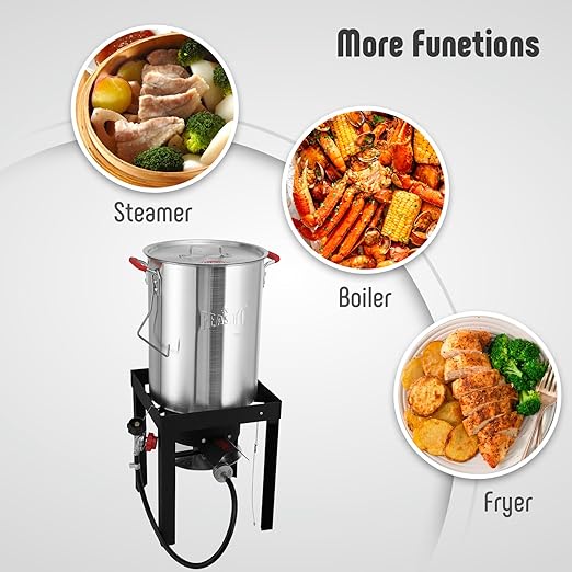 30QT Turkey Fryer, Aluminum Deep Fryer & Seafood Crawfish Boiler Steamer with Basket, CSA Certified 50,000BTU for Outdoor Cooking Thanksgiving Day