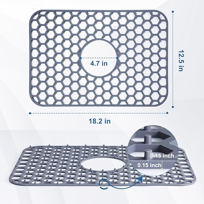 Silicone Sink Protectors for Kitchen Sink with Center Drain - 18.2"x12.5" Kitchen Sink Mats Accessory, Non-Slip Heat Resistant Sink Mat for Bottom of Farmhouse Porcelain Stainless Steel Sink
