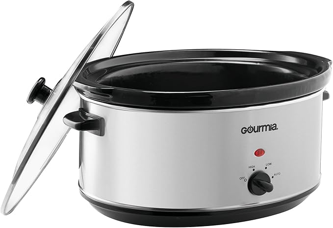 Gourmia PC710 Slow Cooker - Oval - Auto Mode - Cool Touch Handles - 7 Qt - 320W - Stainless Steel